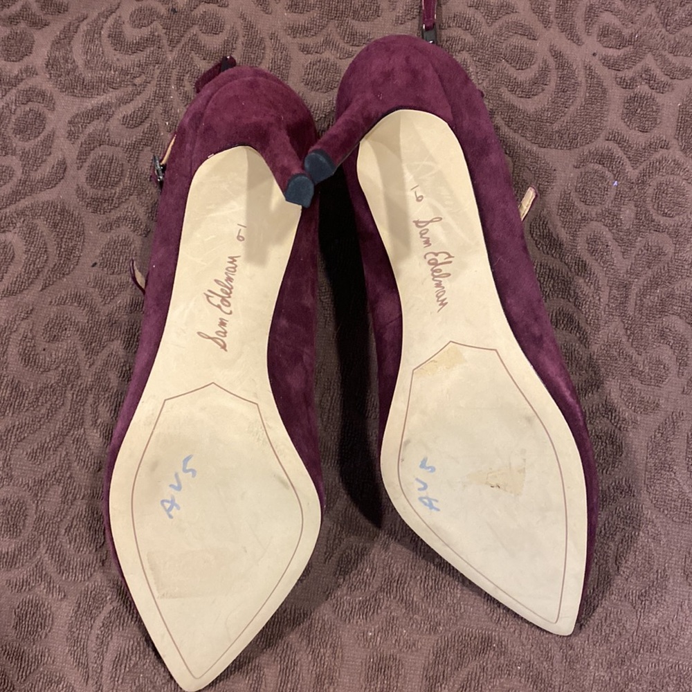 Sam Edelman Burgundy Suede Pointed Toe Lace-Up Heels - Picture 5 of 7